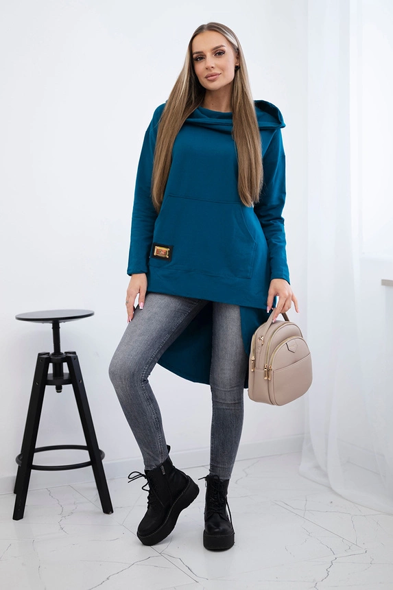 Bluza z długim tyłem i kapturem , Morski uniwersalny , Bluzy , TR , pol_pm_Bluza-z-dlugim-tylem-i-ka_1_e6fb0df9-d5ce-4fc8-85e7-6770a1acba22 , 9116 Bluzy Jesien Odzież Damska Wszystkie Produkty