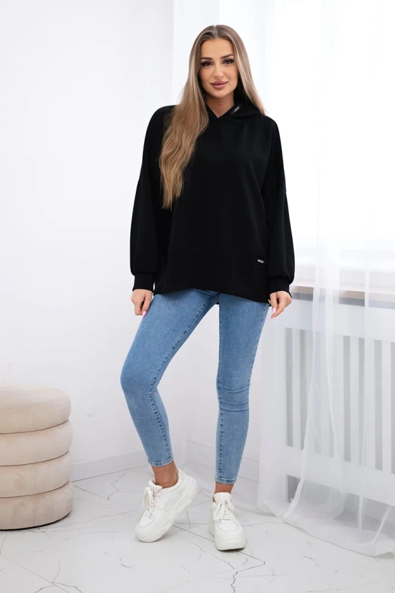 Bluza z kapturem z wiskozy , Czarna uniwersalny , Bluzy , IT , pol_pm_Bluza-z-kapturem-maselko_3 , ART2436 Bluzy Nowości Odzież Damska wiosna Wszystkie Produkty