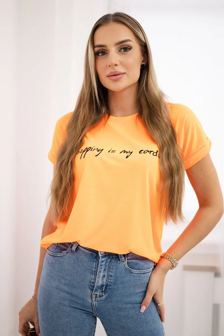 Bluzka Shopping is my cardio , pomarańczowy neon uniwersalny , Bluzki , TR , pol_pm_Bluzka-Shopping-is-my-car_8c170abe-a2c7-486f-af3c-ffcd5e3fa301 , 65297 Bluzki Odzież Damska Wszystkie Produkty