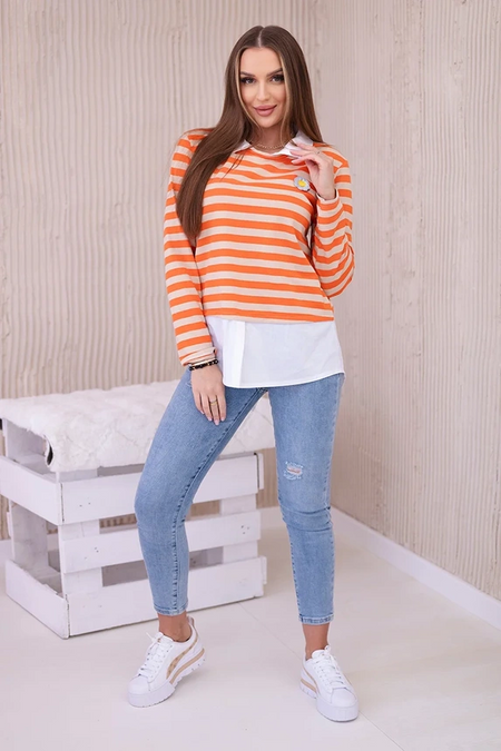 Bluzka bawełniana w paski z kołnierzykiem , Pomarańczowy Beżowy Uniwersalny , Bluzki , IT , pol_pm_Bluzka-bawelniana-w-paski_4 , 4326 Bluzki Discount-30 Moda Włoska Nowości Odzież Damska Rabat20 Wszystkie Produkty