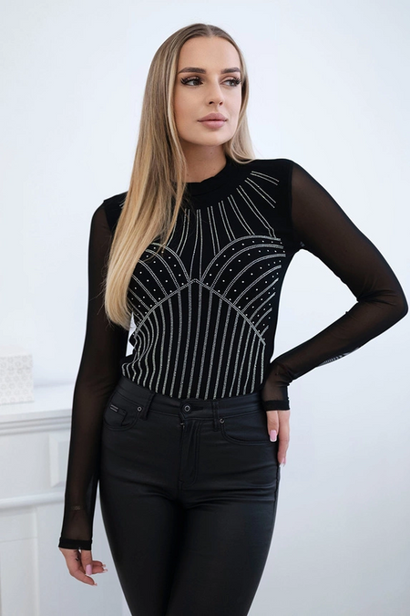 Bluzka body dzianinowa z rękawem z tiulu czarna , Czarny Uniwersalny , Bluzki , TR , pol_pm_Bluzka-body-dzianinowa-z , 9648 Bluzki Discount-30 Nowości Odzież Damska Rabat20 Wszystkie Produkty