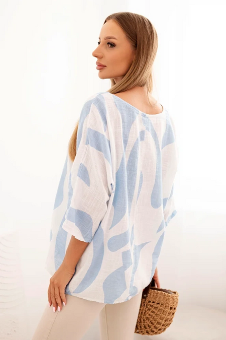 Bluzka damska z bawełny w abstrakycjny wzór , Niebieska uniwersalny , Bluzki , IT , pol_pm_Bluzka-damska-z-bawelny-w_5 , 22003-3 Bluzki Moda Włoska Nowości Odzież Damska Wszystkie Produkty