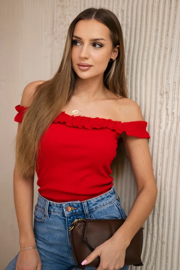 Bluzka hiszpanka z falbankami , Czerwona uniwersalny , Bluzki , TR , pol_pm_Bluzka-hiszpanka-z-falban_dc878b39-31a0-4e49-94da-7ca1fb0b8448 , 9096 Bluzki Odzież Damska Wszystkie Produkty