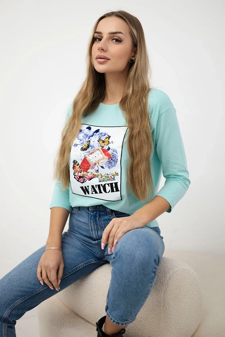 Bluzka z grafiką 3D Watch , Miętowa uniwersalny , Bluzki , TR , pol_pm_Bluzka-z-grafika-3D-Watch , 66795 Bluzki Odzież Damska Promocja Wszystkie Produkty