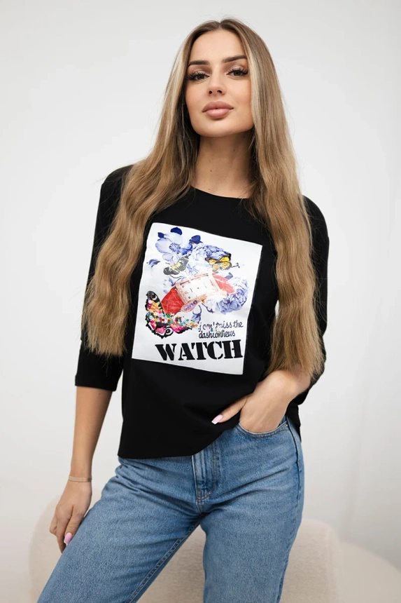 Bluzka z grafiką 3D Watch , Czarna uniwersalny , Bluzki , TR , pol_pm_Bluzka-z-grafika-3D-Watch_1_4c0910e6-6f01-467c-99f9-90ecb72346a6 , 66795 Bluzki Odzież Damska Promocja Wszystkie Produkty