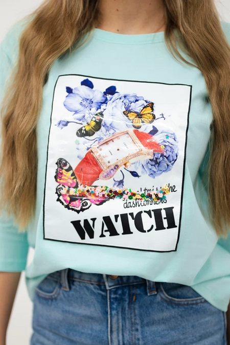 Bluzka z grafiką 3D Watch , Miętowa uniwersalny , Bluzki , TR , pol_pm_Bluzka-z-grafika-3D-Watch_3 , 66795 Bluzki Odzież Damska Promocja Wszystkie Produkty