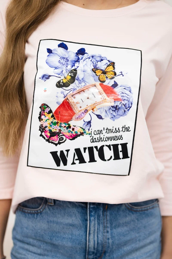 Bluzka z grafiką 3D Watch , Pudrowy Róż uniwersalny , Bluzki , TR , pol_pm_Bluzka-z-grafika-3D-Watch_7_7611dff0-2b50-4553-8afa-05dfdb7b0155 , 66795 Bluzki Odzież Damska Promocja Wszystkie Produkty
