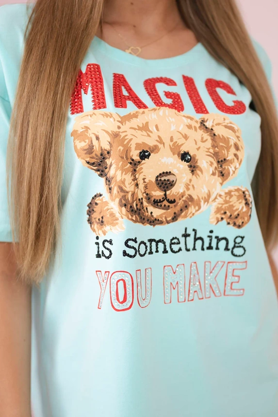 Bluzka z nadrukiem Magic , miętowa uniwersalny , Bluzki , TR , pol_pm_Bluzka-z-nadrukiem-Magic_14 , 9243 Bluzki Odzież Damska Promocja Wszystkie Produkty