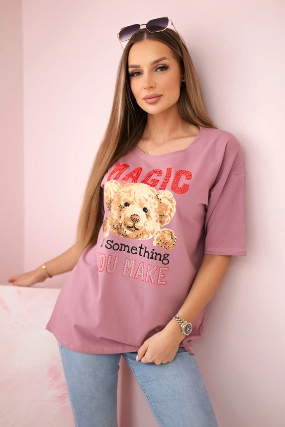 Bluzka z nadrukiem Magic , ciemny różowy uniwersalny , Bluzki , TR , pol_pm_Bluzka-z-nadrukiem-Magic_23361d05-36ce-4577-a50b-990c69fe5f66 , 9243 Bluzki Odzież Damska Promocja Wszystkie Produkty