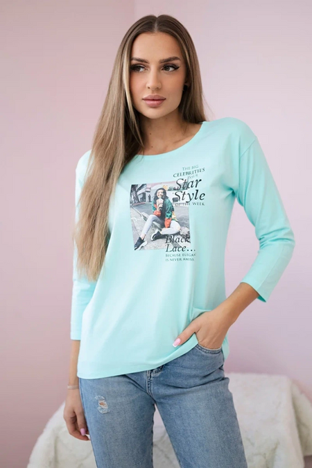 Bluzka z nadrukiem Star Style , Miętowa uniwersalny , Bluzki , TR , pol_pm_Bluzka-z-nadrukiem-Star-S_1 , 66850 Bluzki Odzież Damska Promocja Wszystkie Produkty