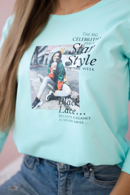 Bluzka z nadrukiem Star Style , Miętowa uniwersalny , Bluzki , TR , pol_pm_Bluzka-z-nadrukiem-Star-S_2 , 66850 Bluzki Odzież Damska Promocja Wszystkie Produkty
