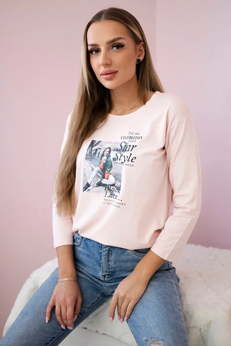 Bluzka z nadrukiem Star Style , Pudrowy róż uniwersalny , Bluzki , TR , pol_pm_Bluzka-z-nadrukiem-Star-S_4 , 66850 Bluzki Odzież Damska Promocja Wszystkie Produkty