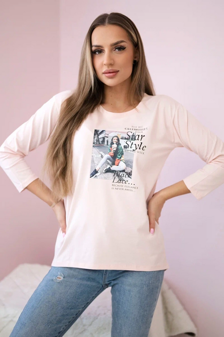 Bluzka z nadrukiem Star Style , Pudrowy róż uniwersalny , Bluzki , TR , pol_pm_Bluzka-z-nadrukiem-Star-S_5 , 66850 Bluzki Odzież Damska Promocja Wszystkie Produkty
