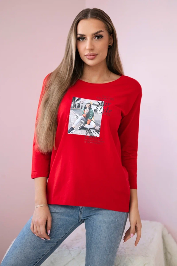 Bluzka z nadrukiem Star Style , Czerwona uniwersalny , Bluzki , TR , pol_pm_Bluzka-z-nadrukiem-Star-S_5_342c833d-cd30-45fe-a254-e453599a63a3 , 66850 Bluzki Odzież Damska Promocja Wszystkie Produkty