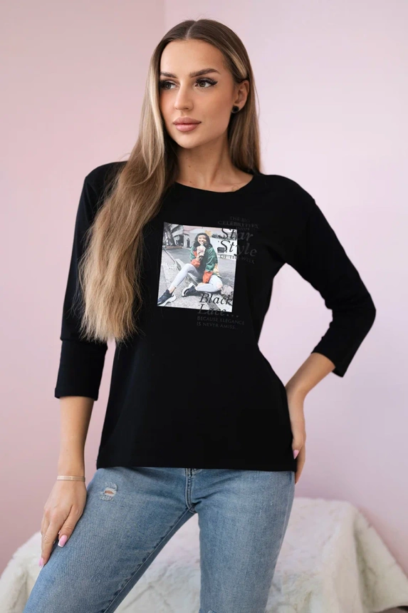 Bluzka z nadrukiem Star Style , Czarna uniwersalny , Bluzki , TR , pol_pm_Bluzka-z-nadrukiem-Star-S_9 , 66850 Bluzki Odzież Damska Promocja Wszystkie Produkty