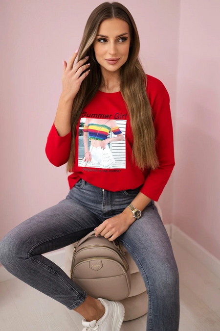 Bluzka z nadrukiem Summer Girl , czerwona uniwersalny , Bluzki , TR , pol_pm_Bluzka-z-nadrukiem-Summer , 66787 Bluzki Odzież Damska Promocja Wszystkie Produkty