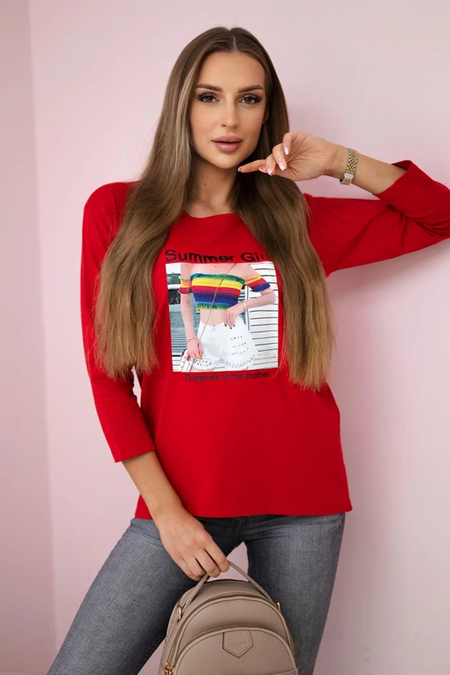 Bluzka z nadrukiem Summer Girl , czerwona uniwersalny , Bluzki , TR , pol_pm_Bluzka-z-nadrukiem-Summer_1 , 66787 Bluzki Odzież Damska Promocja Wszystkie Produkty