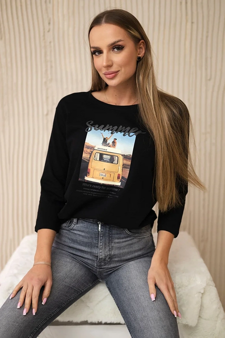 Bluzka z nadrukiem Summer car , Czarna uniwersalny , Bluzki , TR , pol_pm_Bluzka-z-nadrukiem-Summer_1_9f5d0f26-7e71-4014-888c-8a708806a01d , 66849 Bluzki Odzież Damska Promocja Wszystkie Produkty