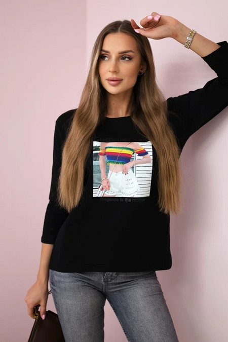 Bluzka z nadrukiem Summer Girl , czarna uniwersalny , Bluzki , TR , pol_pm_Bluzka-z-nadrukiem-Summer_5 , 66787 Bluzki Odzież Damska Promocja Wszystkie Produkty