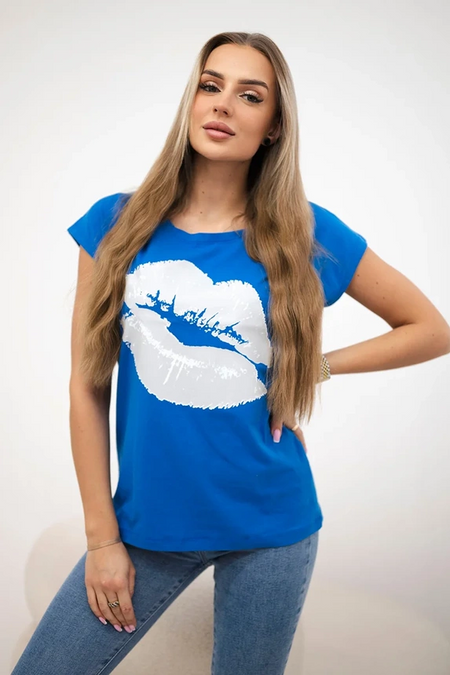 Bluzka z nadrukiem ust , Chabrowa uniwersalny , Bluzki , TR , pol_pm_Bluzka-z-nadrukiem-ust-ch_1 , 8985 Bluzki Odzież Damska Wszystkie Produkty