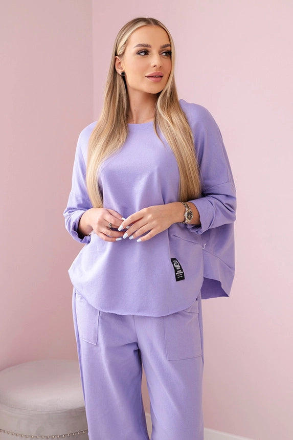 Komplet bawełniany bluza + spodnie , Jasny Fioletowy , Komplety , IT , pol_pm_Komplet-bawelniany-bluza-spodnie-jasny-fioletowy-29235_5 , 6171G Discount-30 Komplety Moda Włoska Nowości Odzież Damska Rabat20 Wszystkie Produkty