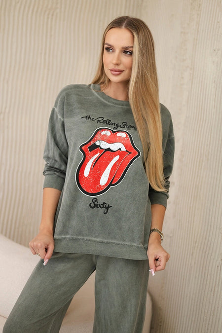 Komplet bawełniany dekatyzowany z nadrukiem bluza + spodnie khaki , Khaki Uniwersalny , Komplety , IT , pol_pm_Komplet-bawelniany-dekatyzowany-z-nadrukiem-bluza-spodnie-khaki-30070_2 , ART90041-2 Jesien Komplety Odzież Damska Wszystkie Produkty