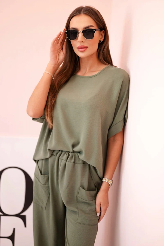 Komplet z wiskozy bluzka + spodnie , Jasne Khaki uniwersalny , Komplety , IT , pol_pm_Komplet-z-wiskozy-bluzka_6_10b19d57-5474-4936-b7ba-d8ec85aaf16b , ART5920 Komplety Nowości Odzież Damska Wszystkie Produkty