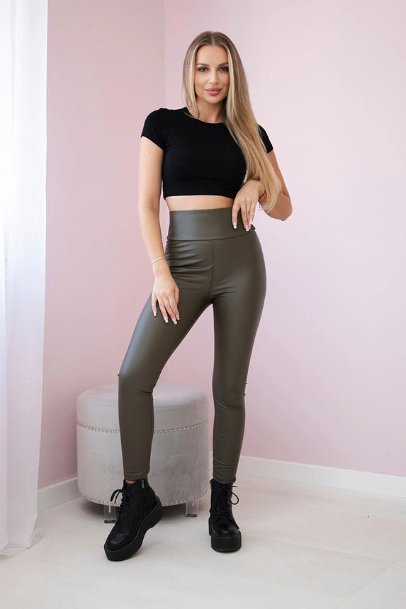 Spodnie legginsy ocieplane z eco skóry , Khaki , Spodnie , IT , pol_pm_Spodnie-legginsy-ocieplane-z-eco-skory-khaki-30032_1 , Jesien Odzież Damska Spodnie TR1835 Wszystkie Produkty