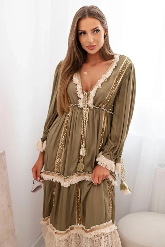 Sukienka damska boho z koronką , Khaki uniwersalny , Sukienki , IT , pol_pm_Sukienka-damska-boho-z-ko_1 , 6107 Moda Włoska Nowości Odzież Damska Sukienki wiosna Wszystkie Produkty