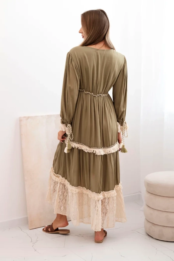 Sukienka damska boho z koronką , Khaki uniwersalny , Sukienki , IT , pol_pm_Sukienka-damska-boho-z-ko_2 , 6107 Moda Włoska Nowości Odzież Damska Sukienki wiosna Wszystkie Produkty