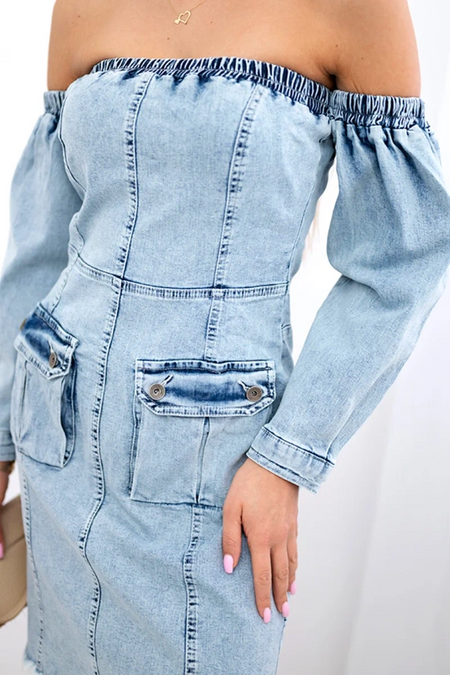 Sukienka jeansowa ze stretchem, odkryte ramiona S/M-L/XL , S M-L XL , Sukienki , TR , pol_pm_Sukienka-jeansowa-ze-stre_2 , 5670 Odzież Damska Promocja Sukienki Wszystkie Produkty