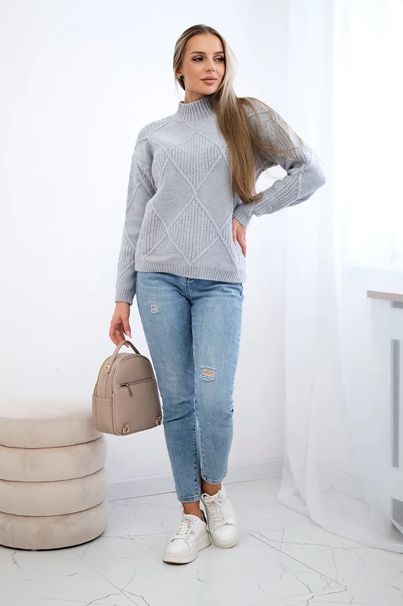Sweter wkładany przez głowę w romby , Szary uniwersalny , Swetry , TR , pol_pm_Sweter-wkladany-przez-glo_1_1b9e587f-fd84-454b-948b-62404768c14a , 24-12 Jesien Odzież Damska Swetry Wszystkie Produkty