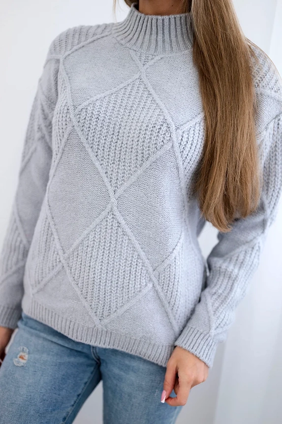 Sweter wkładany przez głowę w romby , Szary uniwersalny , Swetry , TR , pol_pm_Sweter-wkladany-przez-glo_3_7c4b9c16-a635-44d7-97cd-d8f3b0884693 , 24-12 Jesien Odzież Damska Swetry Wszystkie Produkty